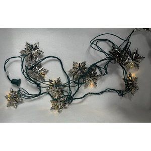 Christmas String Lights 2 Sets 10 Lights Per Strand Silver Snow Flakes Vintage G